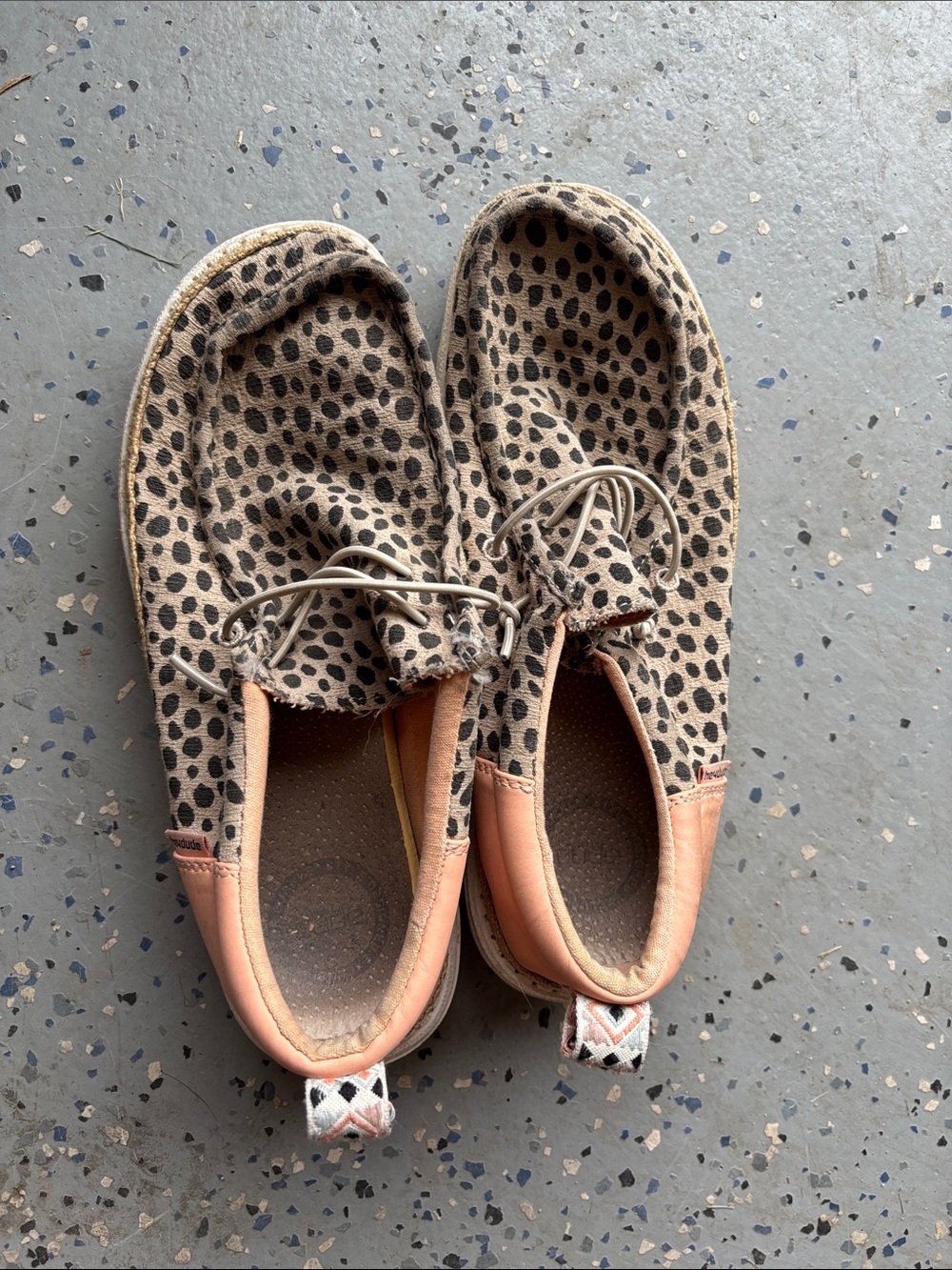 Hey Dude Women’s Slip-On Moccasins in Tan Leopard with Coral Trim